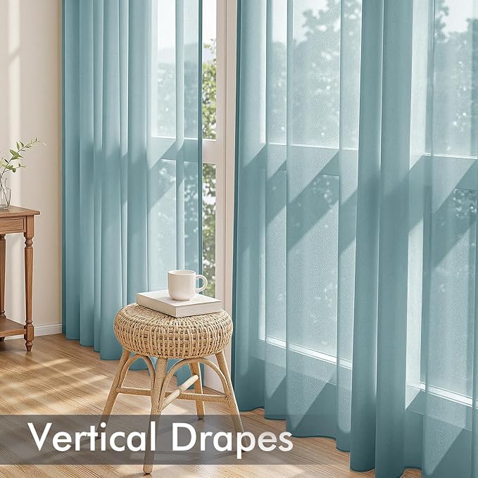 MIULEE Dusty Blue Sheer Curtains 108 Inches Long, 4 Panels Set, Light Filtering - Image 5