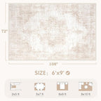 Area Rug 6x9 Vintage Rugs: Washable Living Room Rug Retro Medallion Distressed - Image 2