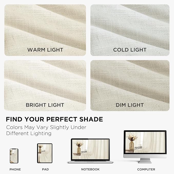 Joydeco Linen Curtains 120 inch Length 2 Panel Set, Light Filtering Curtain - Image 6