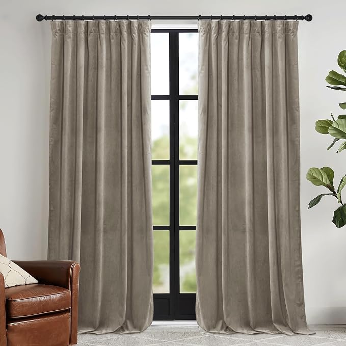 RYB HOME Taupe Velvet Curtains 84 inches Length by RYBHOME