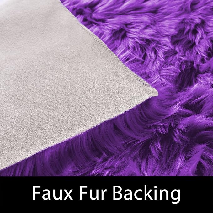 Latepis Faux Fur Rug 2x5 Runner Fluffy Area Rug Purple Washable Shag Rugs - Image 3