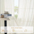 LAMIT Cream Linen Curtains 80 inches Long 2 Panels Set, Sheer White Light - Image 9