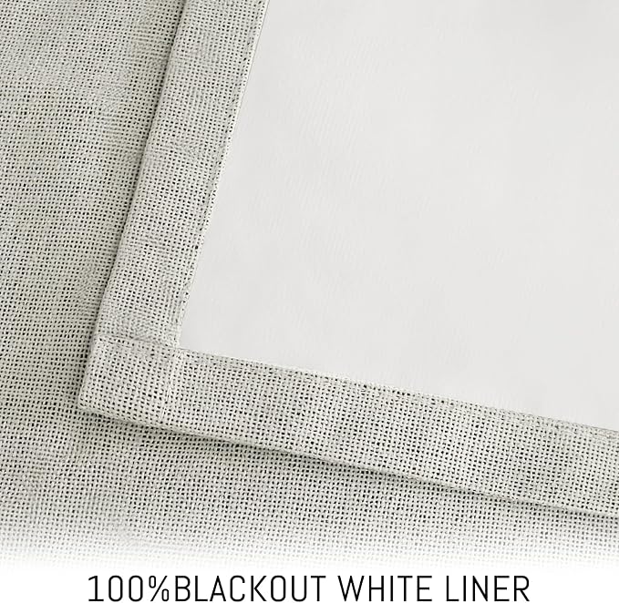 Yakamok Cream Linen Curtains 100% Blackout 63 Inches Long, Room Darkening - Image 3