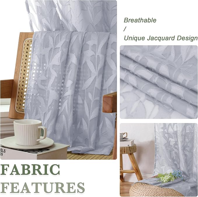 Lecloud Leia Light Grey Sheer Curtains 90 Inches Long 2 Panels, Texture Patio - Image 4