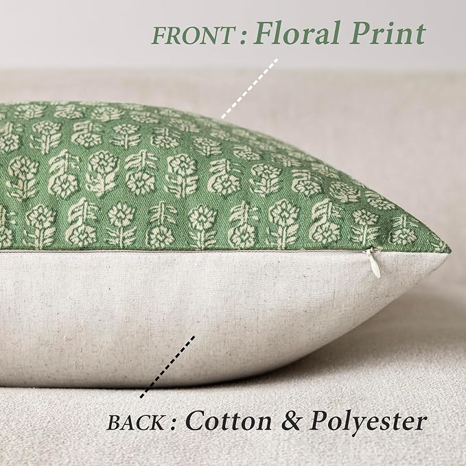 Foindtower Set of 2 Decorative Vintage Floral Print Throw Pillow Covers Neutral - Image 2