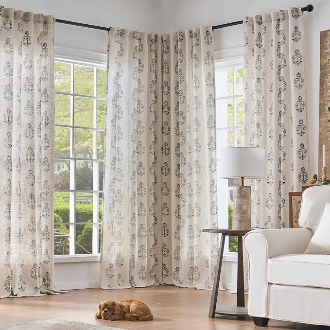 jinchan Linen Floral Curtains for Living Room 84 Inch Length Black Flower - Image 8