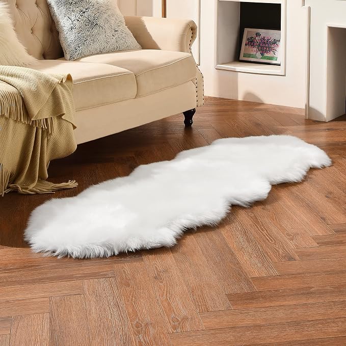 duduta White Faux Sheepskin Runner Rugs 2x6 ft, Fluffy Shag Rug - Image 4