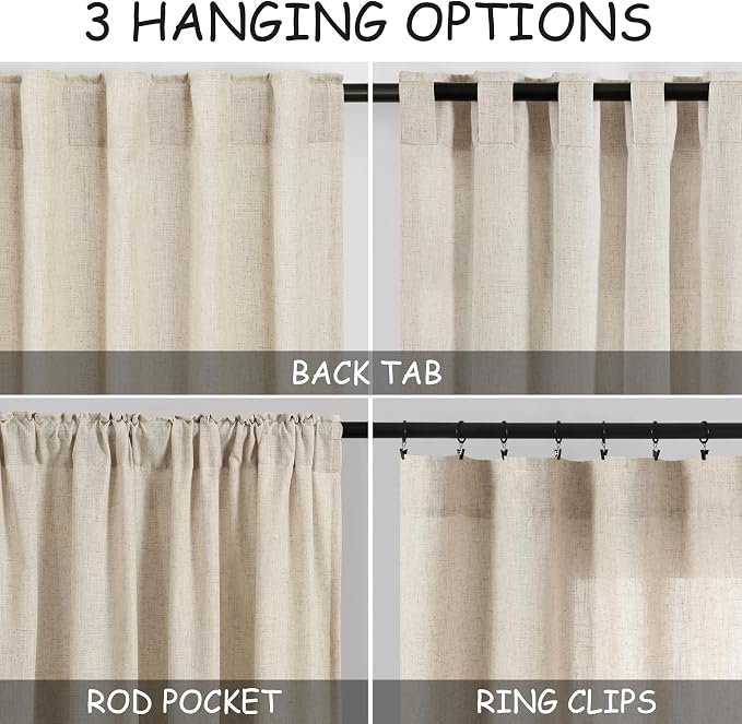 Beige Linen Curtains 80 inches Long - Image 3