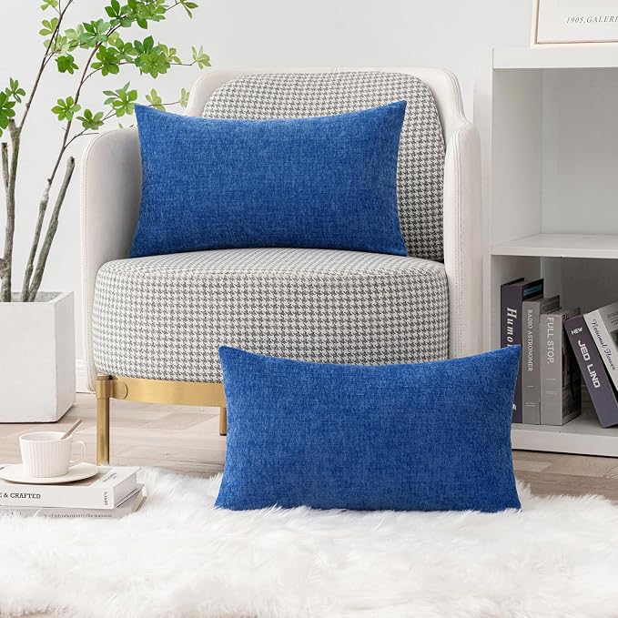 MIULEE Pack of 2 Couch Throw Pillow Covers 12x20 Inch Soft Royal Blue Chenille - Image 5