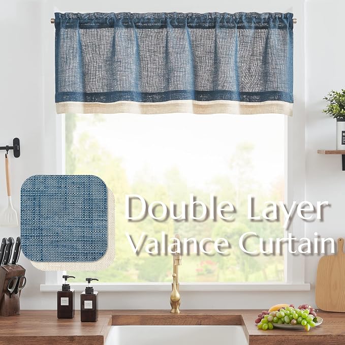 jinchan Linen Valance for Farmhouse Living Room Windows 16 Inch Slubbed Crossed - Image 2