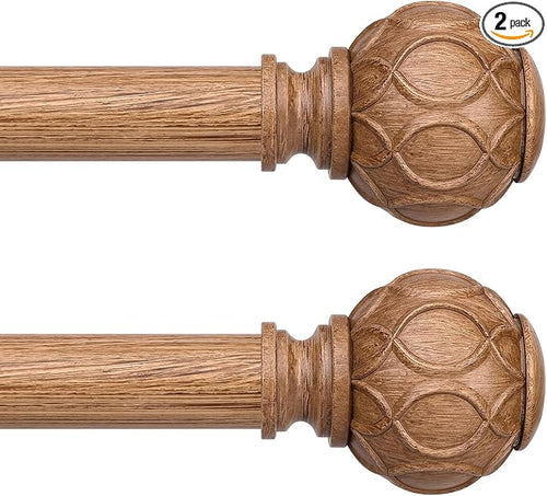 2 Pack Wood Curtain Rods for Windows 30 to 56 Inch, Boho Vintage Decorative 1 by Wolistsa