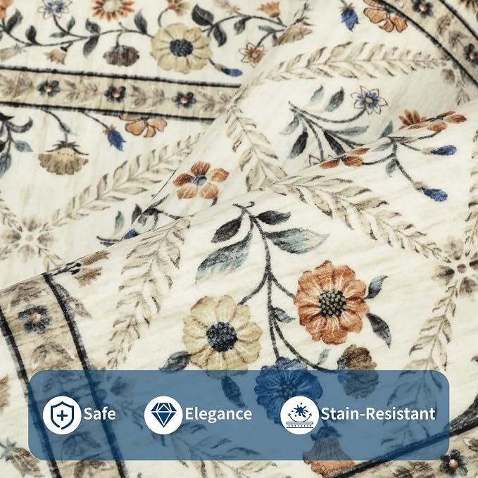 Large Entryway Rug 3x5 Floral Washable Area Rugs Vintage Soft Non-Slip Small - Image 4
