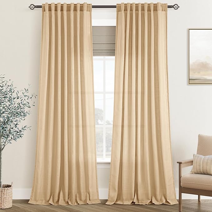 Tan Linen Curtains 96 inches Long by Jolilight