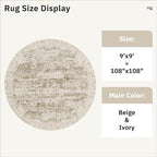 9x9 Brown Round Rug 9ft Living Room Circle Rug Vintage Round Area Rug Non Slip - Image 5