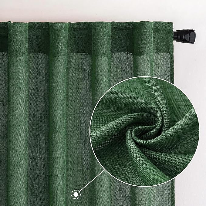 MIULEE Emerald Green Linen Curtains 84 Inch Length - Image 2