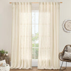 LAMIT Beige Linen Curtains for Living Room 2 Panels Set, 84 Inch Faux Linen by LAMIT