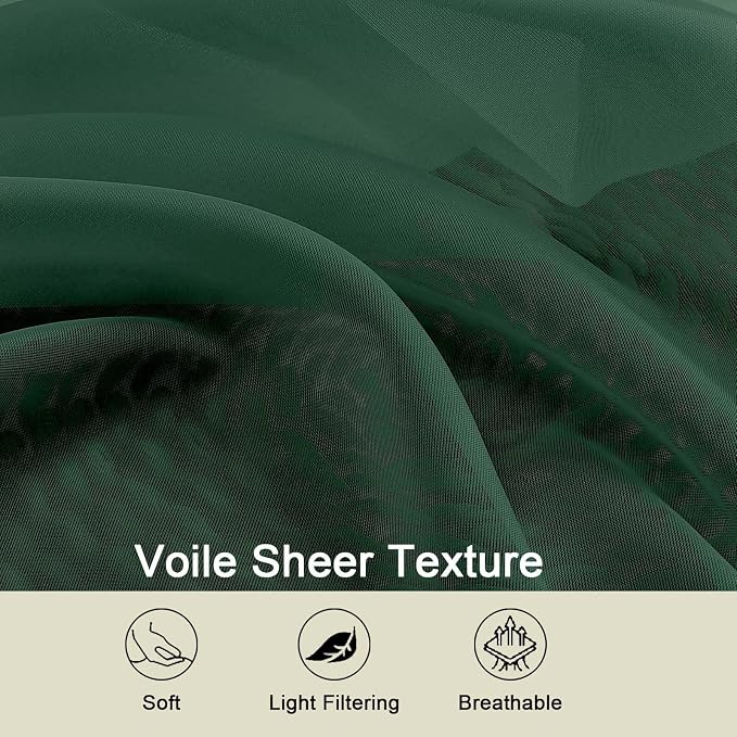 Sheer Hunter Green Curtains for Bedroom Living Room 63 Inch Length 2 Panels - Image 3