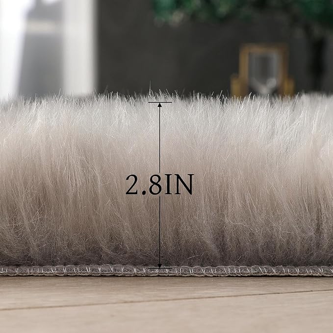 linmopm Faux Fur Rug Sheepskin Shag Fluffy Fuzzy Grey 4x6 ft Rugs - Image 2