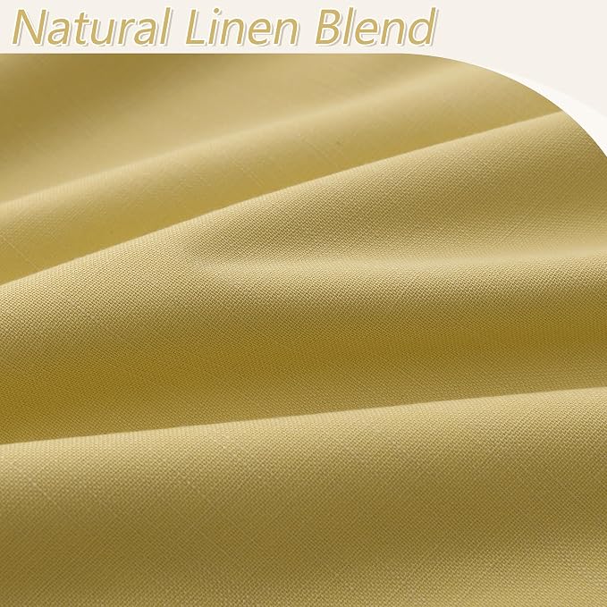 Guken Yellow 100% Blackout Linen Curtains 90 Inch Length 2 Panels Set - Image 4
