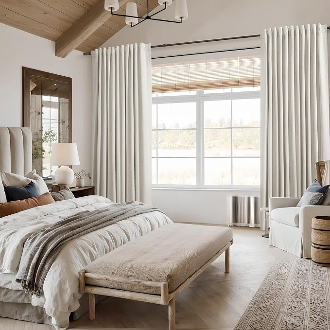 Guken Cream 100% Blackout Linen Curtains 90 Inch Length 2 Panels Set - Image 8