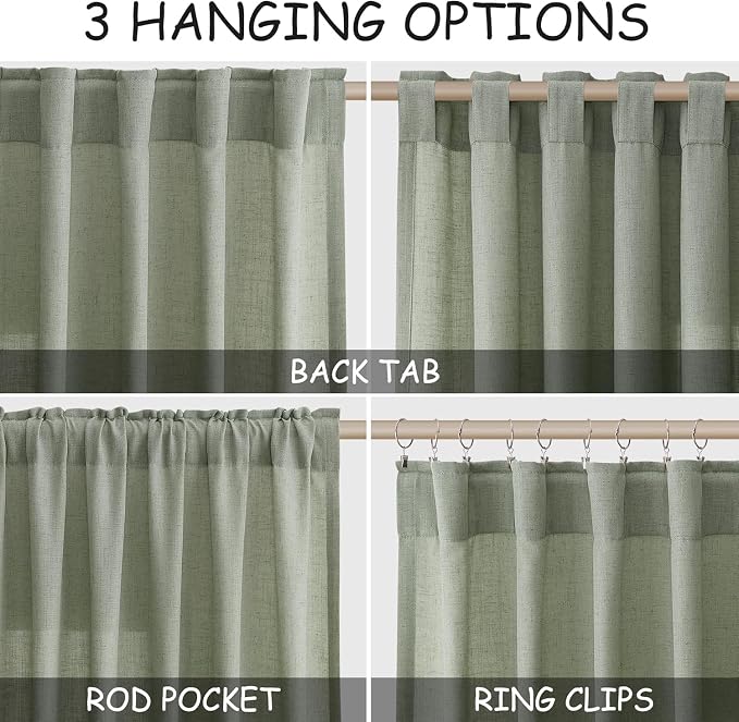 Desert Sage Linen Curtains for Living Room 100 Inches Long Light Filtering Semi - Image 2