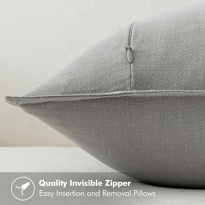 MIULEE Decorative Linen Euro Sham Pillow Covers 24x24 Light Gray ​Boho - Image 3
