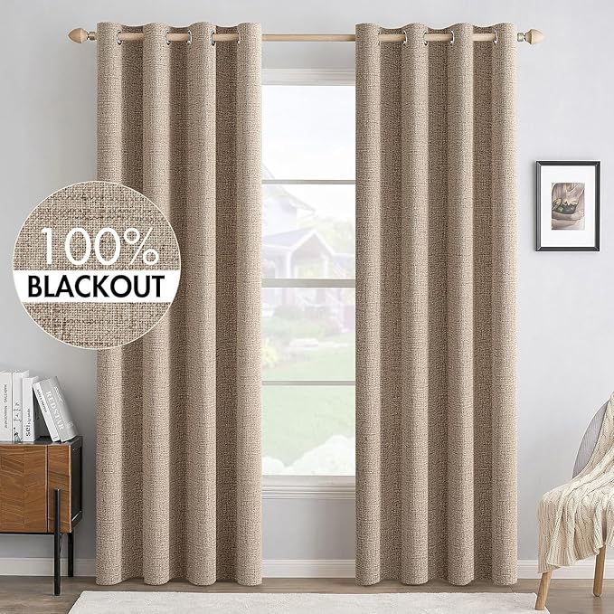 MIULEE 100% Blackout Linen Textured Curtains by MIULEE