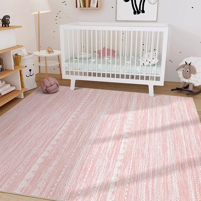 Nakagishi Pink Rugs for Bedroom Girls: 6x9 Washable Boho Large Neutral Cute - Image 6