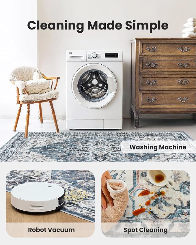 AMADA HOMEFURNISHING Round 6ft Area Rugs, Low-Profile Washable Rug - Image 4