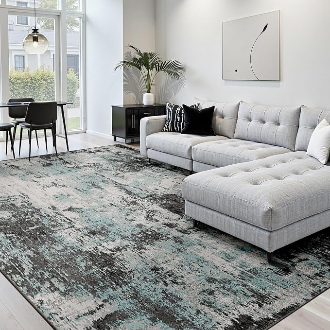 Washable Area Rugs 8'x10' Non-Slip Modern Abstract Soft by RELEANY