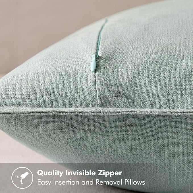 MIULEE Decorative Linen Euro Sham Pillow Covers 22x22 Inch Aqua Green Boho - Image 3
