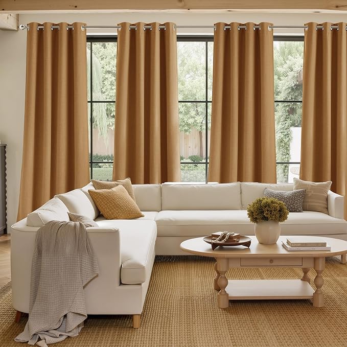 NICETOWN Faux Linen Gold Brown Blackout Curtains 84 inches Long - Image 4