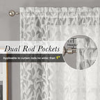 Lecloud Leia Clip Textured Leaf Ivory Sheer Curtain 63 Inch Length 2 Panels - Image 2