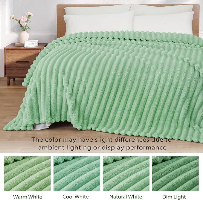 Exclusivo Mezcla Queen Size Flannel Fleece Blanket, Super Soft Striped Jacquard - Image 3