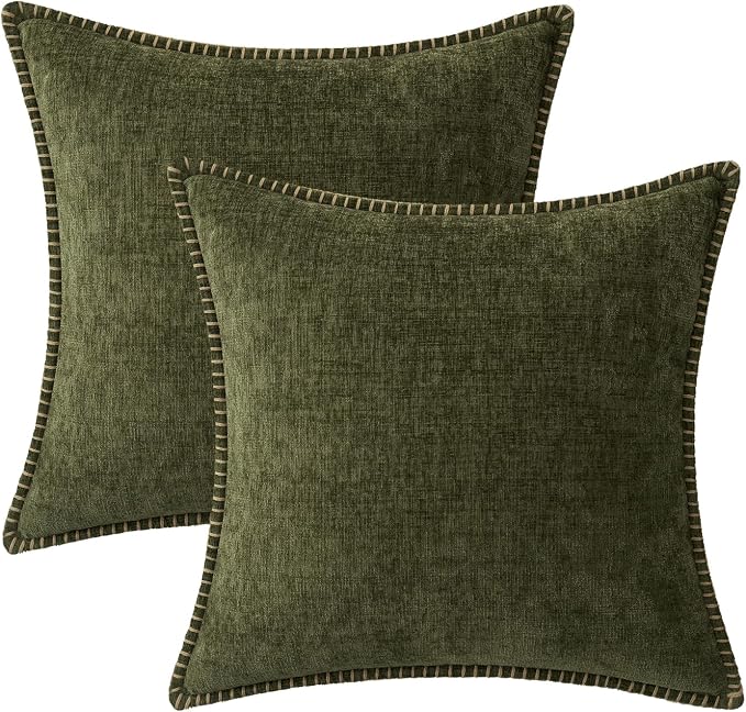 MIULEE Pack of 2 Couch Throw Pillow Covers 16x16 Inch Olive Green Farmhouse - Image 6