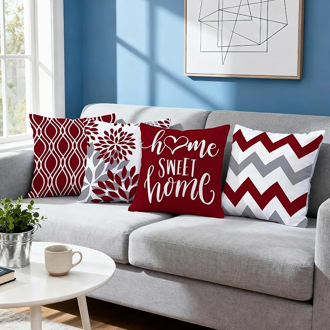 Hexagram Geometric Burgundy Pillow Covers 18x18 Set of 4, Decorative Outdoor - Image 7