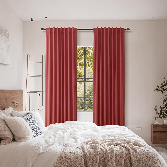 Guken Red 100% Blackout Linen Curtains 90 Inch Length 2 Panels Set - Image 8