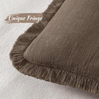 MIULEE Decorative Throw Pillow Covers Neutral Linen Fringe Throw Pillows Euro - Image 3