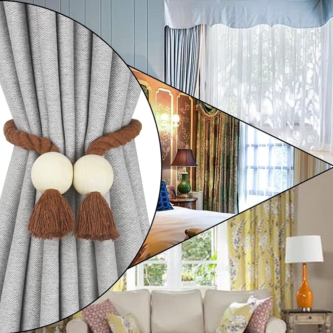 4 Pack Magnetic Curtain Tiebacks Cotton Hand Woven Tie Back Decorative Rope - Image 6