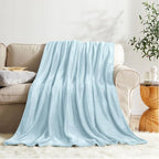 KMUSET Fleece Blanket Mist Blue Lightweight Super Soft Cozy Fuzzy Bed Blankets - Image 5