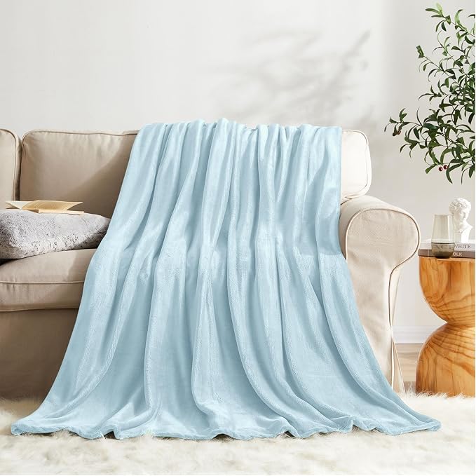 KMUSET Fleece Blanket Mist Blue Lightweight Super Soft Cozy Fuzzy Bed Blankets - Image 5