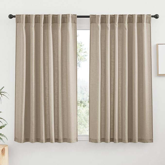 RYB HOME Linen Sheer Curtains for Small Window, Back Tab Breathable Absorbent by RYBHOME