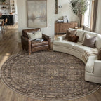 6x6 Washable Round Rug for Living Room Bedroom Vintage Brown Carpet Soft Low - Image 3