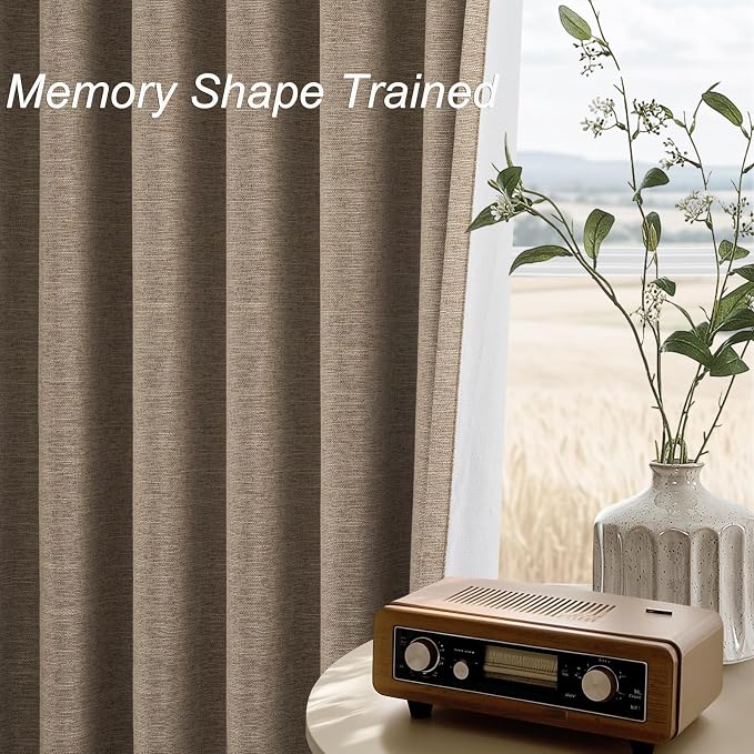 Topfinel Taupe Burlap Linen Blackout Curtains & Drapes 86 Inch Length 2 Panels - Image 4