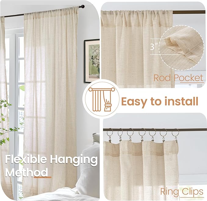 BGment Natural Tan Linen Curtains 80 Inches Long - Image 5