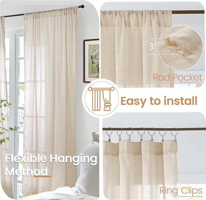 BGment Linen Natural Curtains 40 Inch Length - Image 6