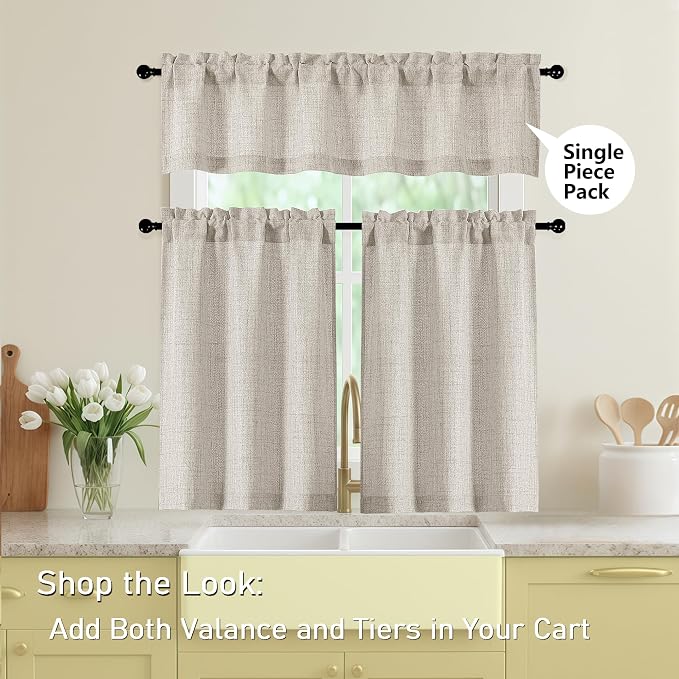 Valances for Windows, Light Filtering Faux Linen Textured Small Short Window - Image 6
