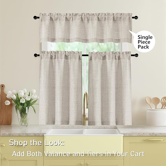 Linen Valances for Windows, Light Filtering Faux Linen Textured Small Short - Image 5