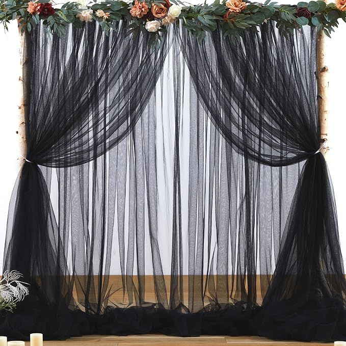 Black Backdrop Curtain Sheer Tulle Backdrop Curtain by Suppromo