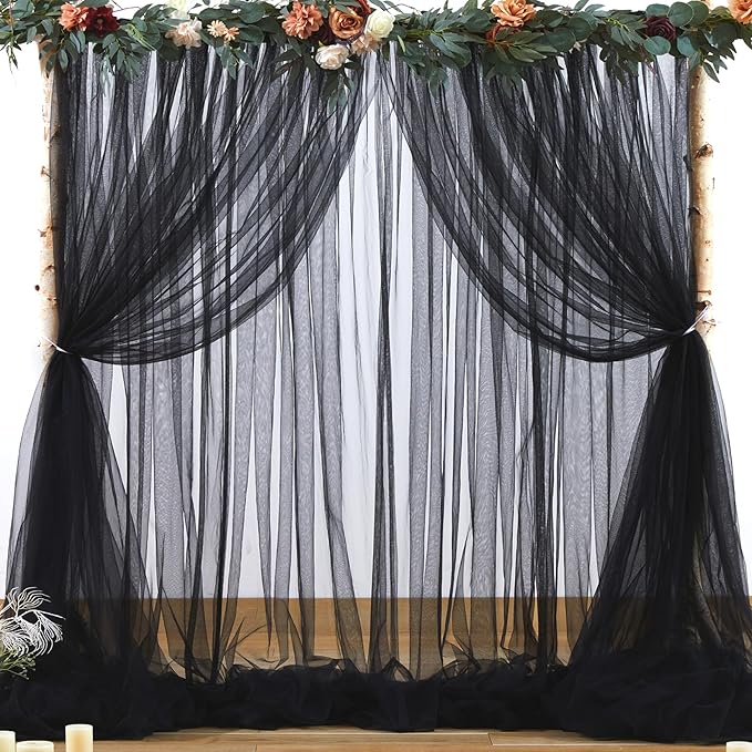 Black Tulle Backdrop Curtain for Parties 10ft x 8ft Black Sheer Photo Backdrop by Suppromo